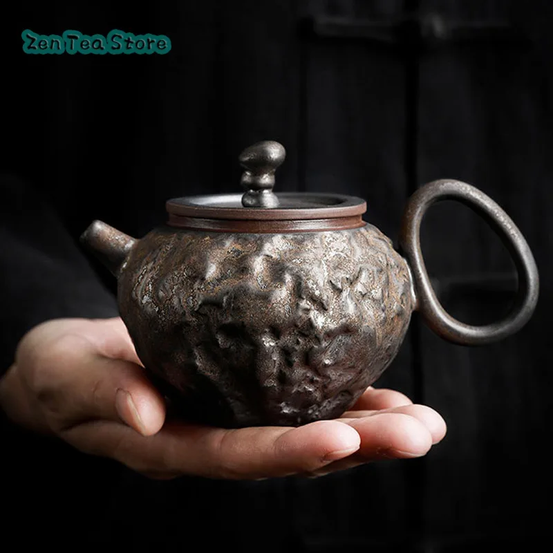 Handmade Retro Coarse Pottery Teapot Single Pot Household Ceramic Japanese Rust Glaze Ceramic Personality Tea Infuser