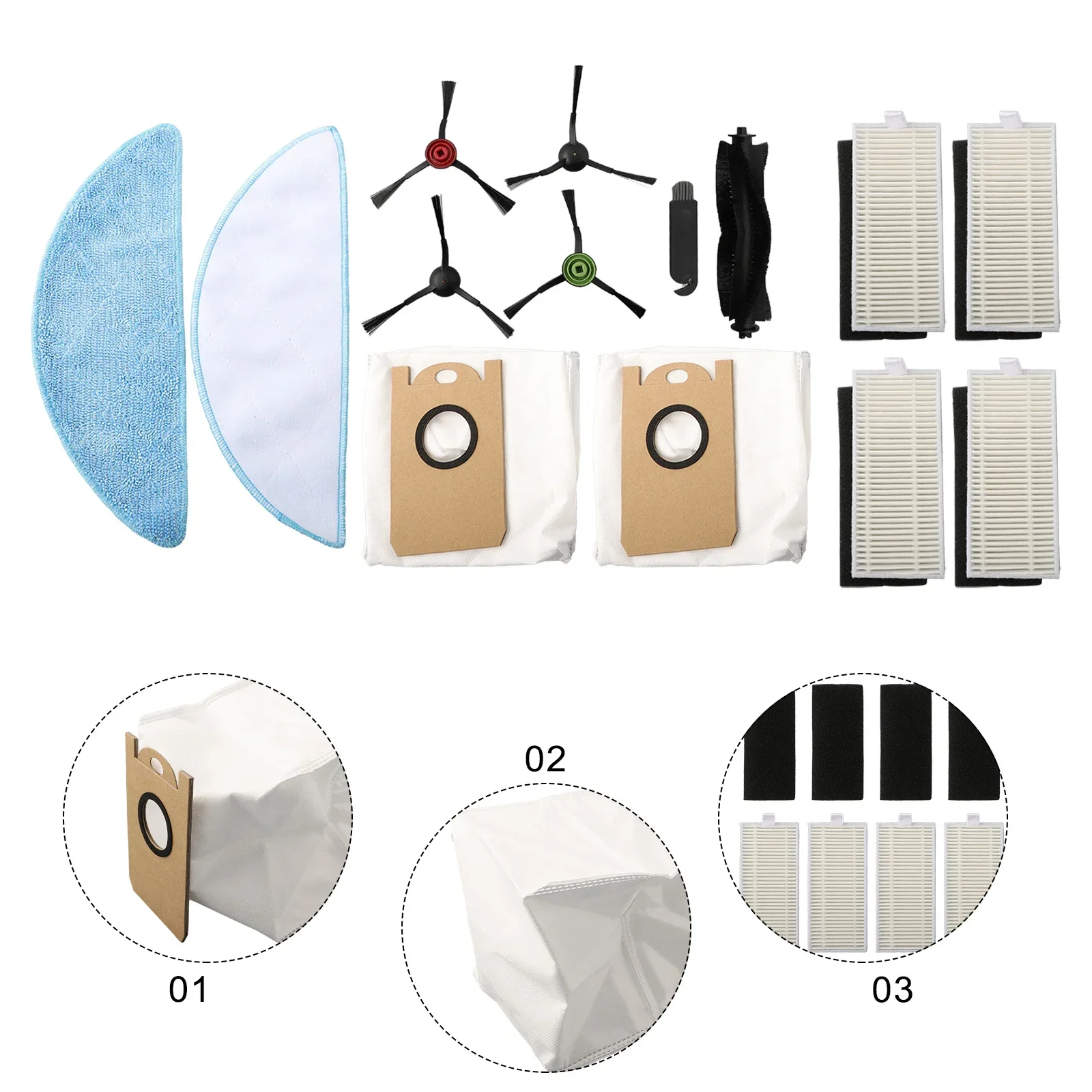 1pcs Mian Brush 2pcs Mop Pad 4pcs Side Brush 4pcs Filters 2pcs Dust Bag 1pcs Clean Brush For HONITURE SE Robot Vacuum Cleaner