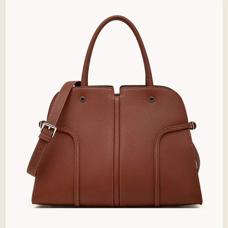 New Top Layer Cowhide Tote Bag Women's Smiling Face Leather Handbag Trendy High Texture Crossbody Bag Versatile Commuter Bag