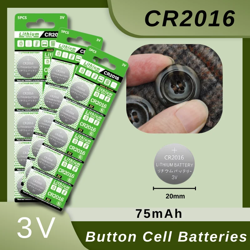 

5-200PCS 3V 75mAh CR2016 lithium coin cell, long-lasting use time Eco-friendly and safe, applicable to a wide range of scenes