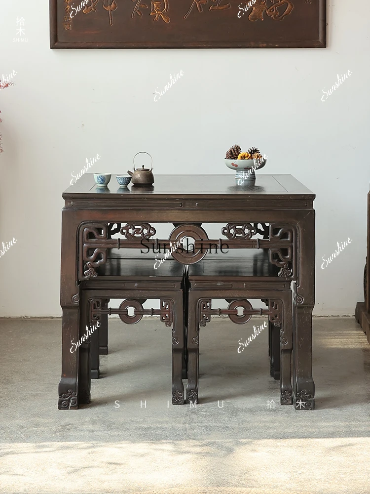 Eight immortals solid wood Chinese antique dining table and chairs square table tea room hotel Ming and Qing classical  TF