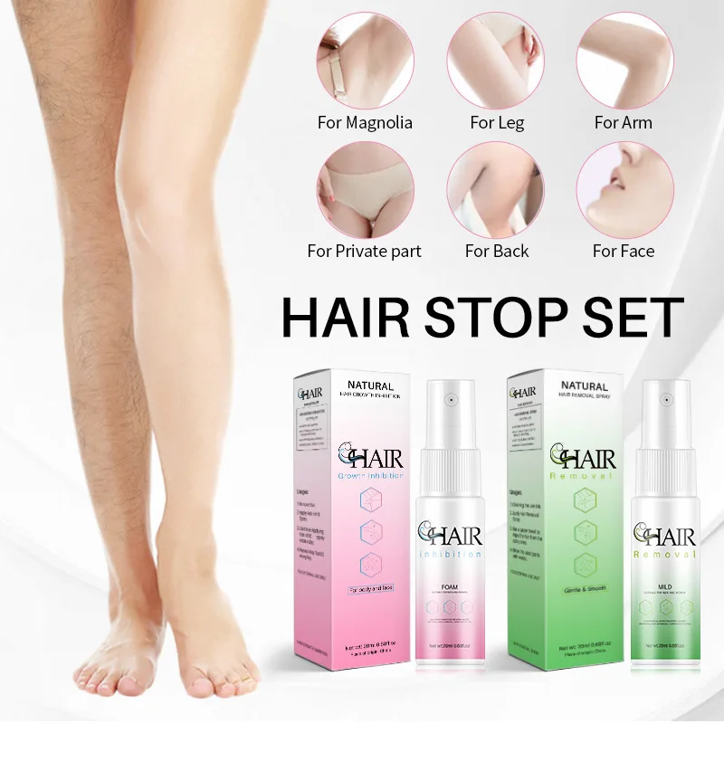 Rápido Hair Removal Spray Set para homens e mulheres, inibidor indolor do crescimento do cabelo, braço, axila, pernas, depilatório permanente, beleza, cuidados de saúde