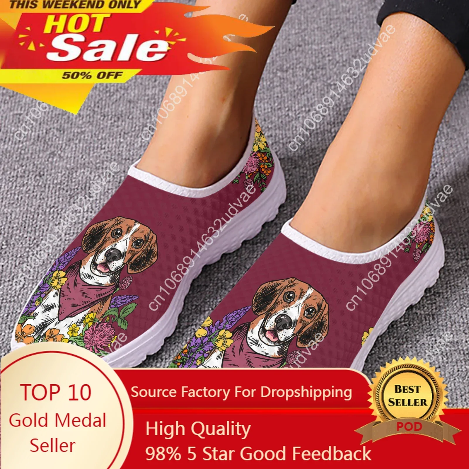 

Lovely Beagle Labrador Flower Design Lightweight Breathable Shoes Pet Dog Print Casual Shoes Platform Sneakers