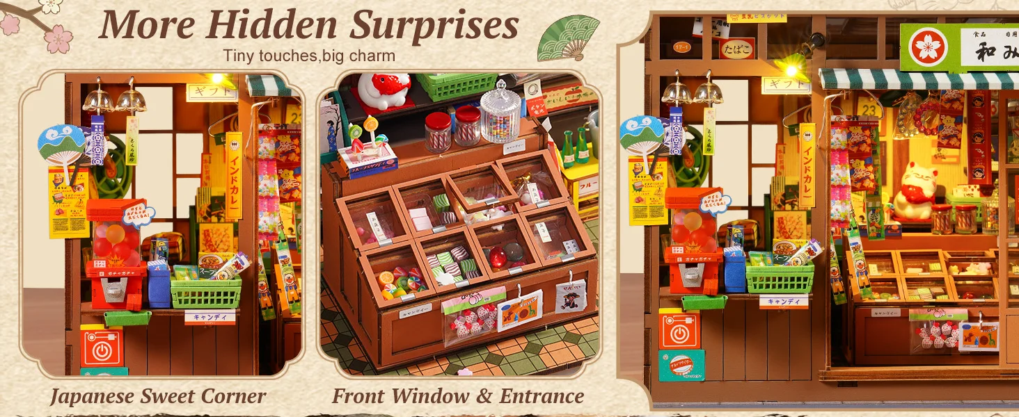 Rolife Nostalgic Corner Shop Japan Book Nook Kit DIY Miniature House Model Kits Japanese 3D Wooden Puzzle Gift for Her Crafters