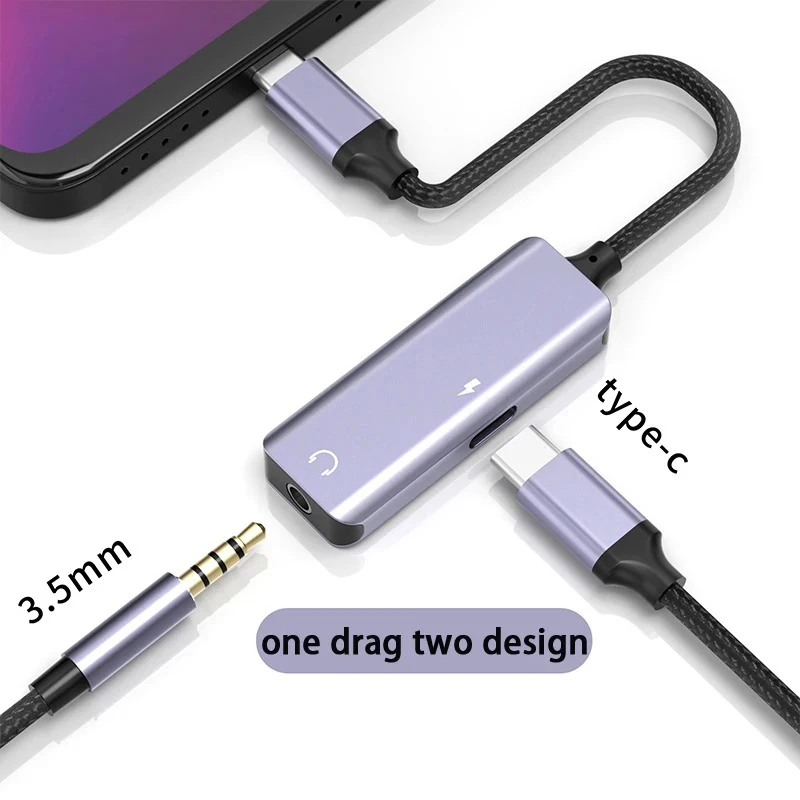 

2 in 1 USB C to 3.5mm Headphone and Charger Adapter USB C PD 3.0 Port to Aux Audio Jack Fast Charging Dongle Cable Cord