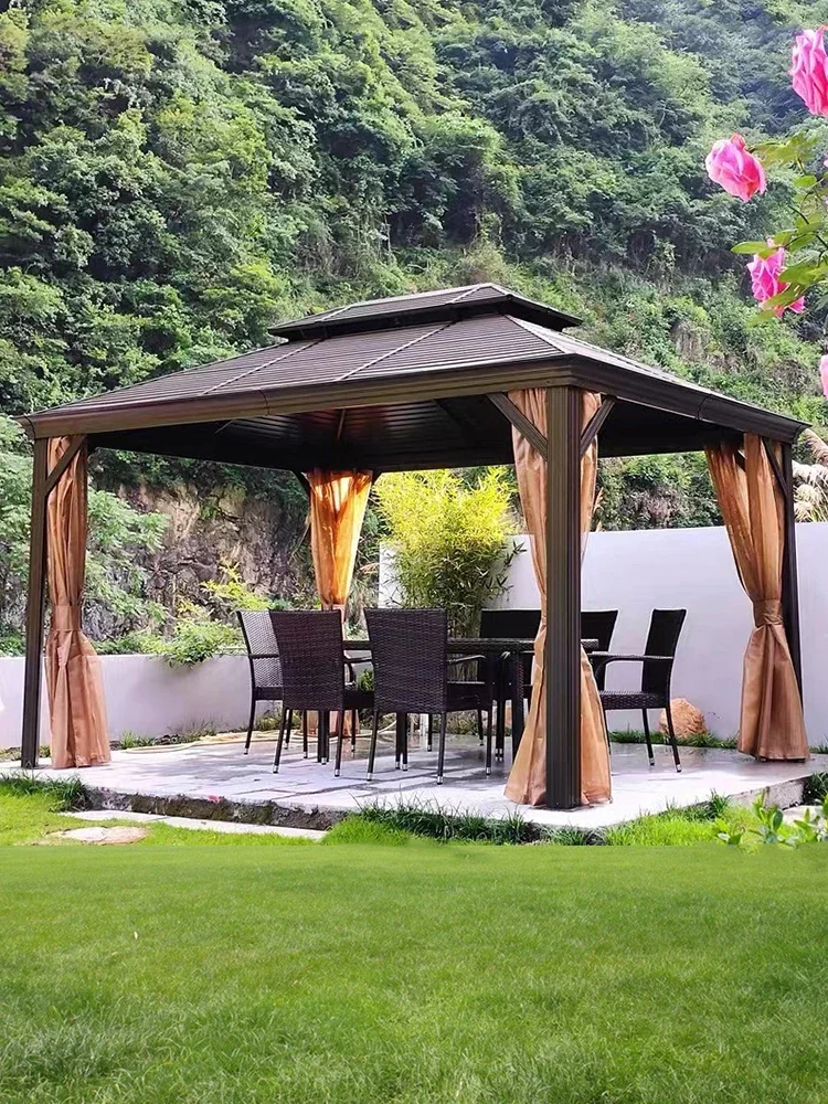 

Outdoor aluminum alloy windproof and waterproof gazebo villa courtyard garden barbecue leisure pavilion Roman awning awning