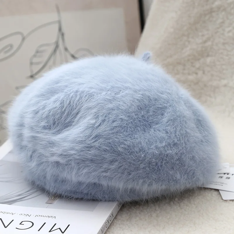 Japan-style Small Fresh Rabbit Fur Beret for Women Simple and