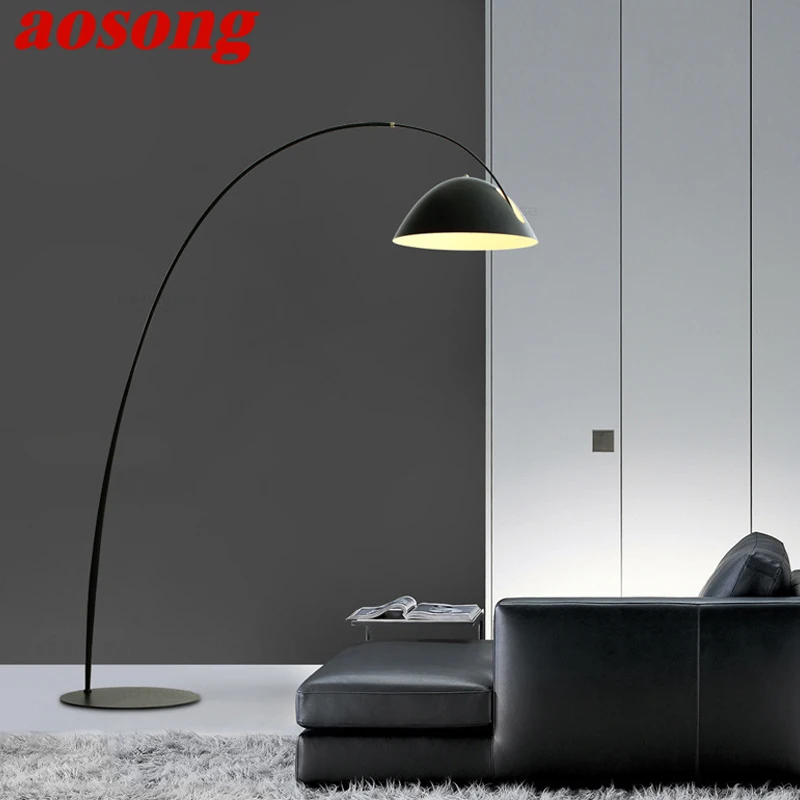 AOSONG Nordic Black Fishing Floor Lamp Modern Family Living Room Beside The Sofa Creative LED Decorative Standing Light