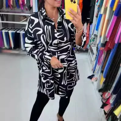 

New Women's Trendy Comfortable Casual Loose Versatile Button Down Long Sleeve Printed Breathable Wrinkle Resistant Fashion Shirt