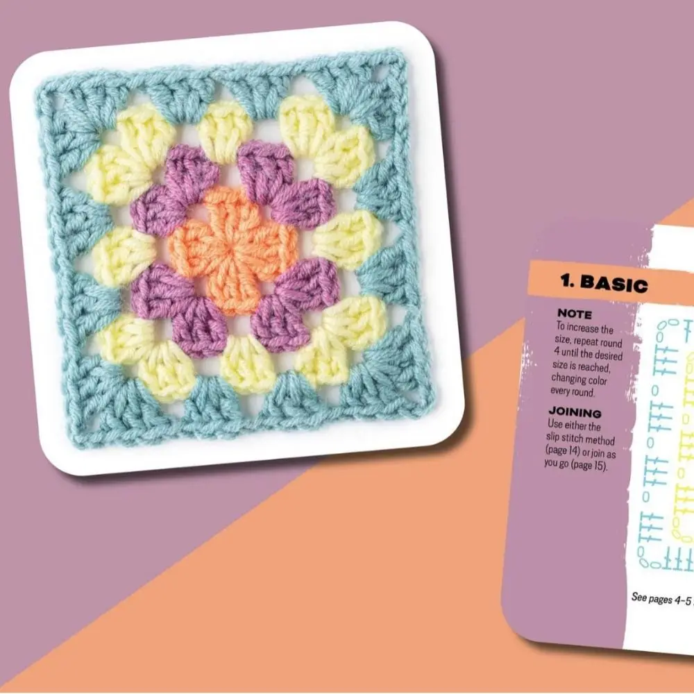 Embroidery Thread Knitted Pattern Cards Set Braided Rope Wrapping Granny Square Card Deck DIY Mix Match Designs Knitting Kit