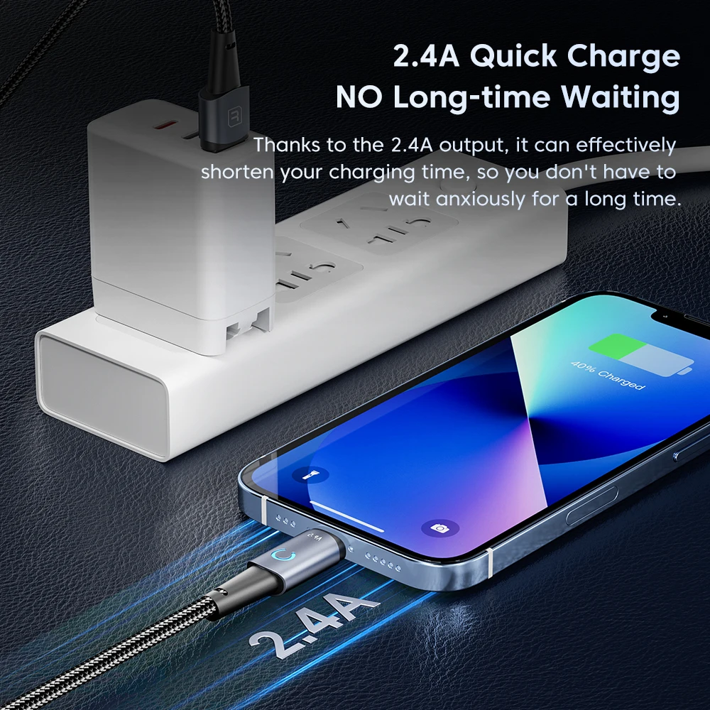 Toocki 2.4A USB Ligting Cable For iPhone 14 13 12 Pro Max X XR Xs Plus LED Indicator Fast Charging Cord For IOS Macbook Charge