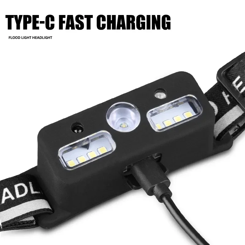 مصباح أمامي LED مقاوم للماء ، عالي السطوع ، قابل لإعادة الشحن ، قطعة خبز ، مصباح أمامي حثي ، صيد الأسماك ، التخييم ، ركوب الدراجات