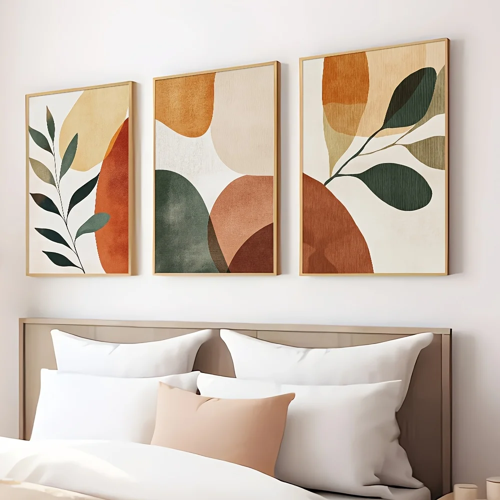 1/3pcs Bohemian Abstract Flowers Plants Canvas Print Color Stitching Geometric Pattern Wall Art Poster for Modern Home Decor