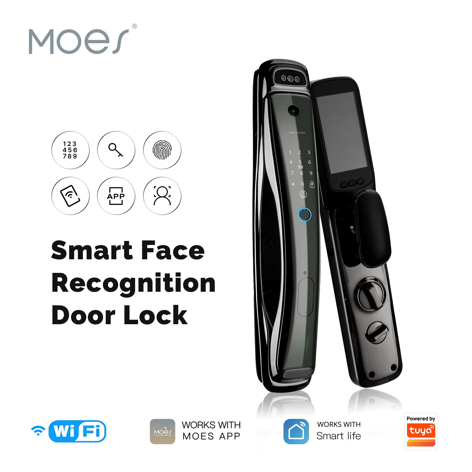 Smart Security Door Lock com reconhecimento facial 3D, câmera de 1MP, visão noturna infravermelha, despertar, impressão digital, cartão IC, desbloqueio de senha, Wi-Fi