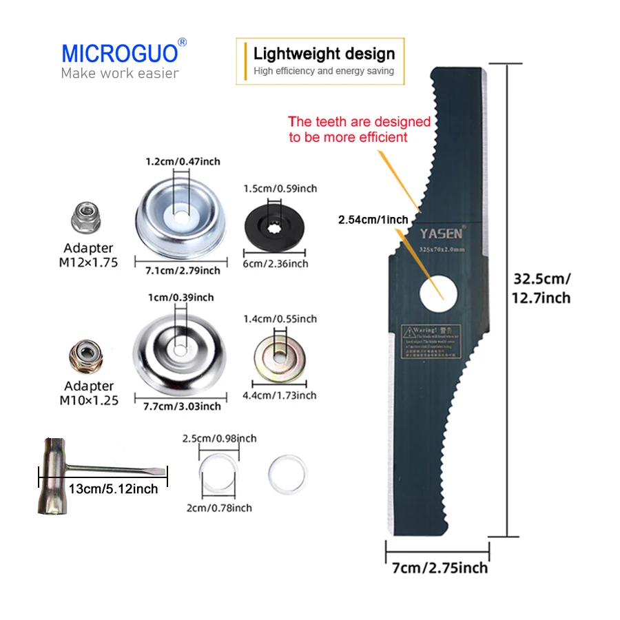 MICROGUO S 모델 잔디깎이, 톱니날 1인치, 정원 도구, 정원용 브러시 커터 잔디 다듬기 헤드