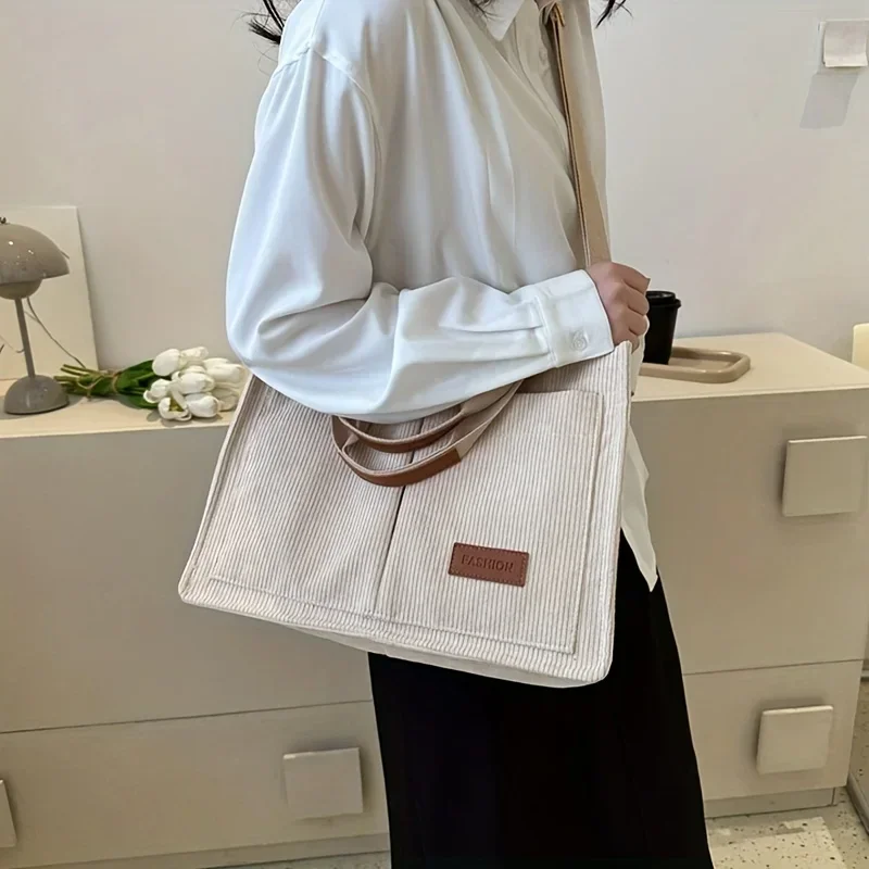 2024 White Corduroy Tote Bags Large Capcity Handbags for Women Ladies Commuting Bag Messenger Shoulder Female Handbag Crossbody