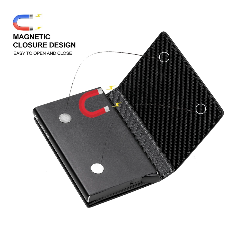 Automatic Card Holder Magnetic PU Leather Mini Men Wallet Business Card Case RFID Metal Card Cover Smart  ID Cardholder Women