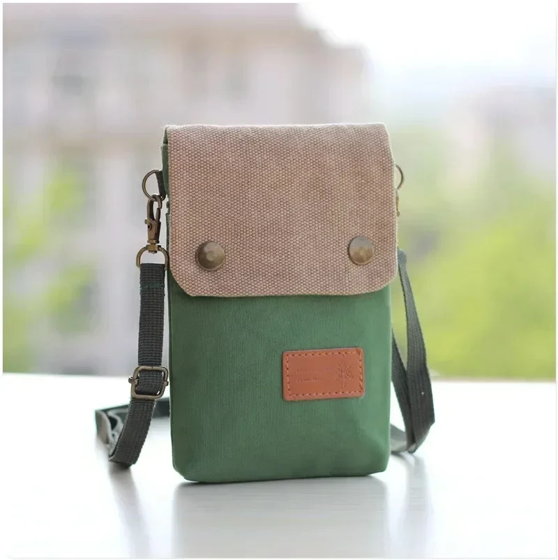 Women's Solid Color Mini Mobile Phone Bag Female Casual Small Crossbody Shoulder Bag Canvas Light Messenger Bag for Student