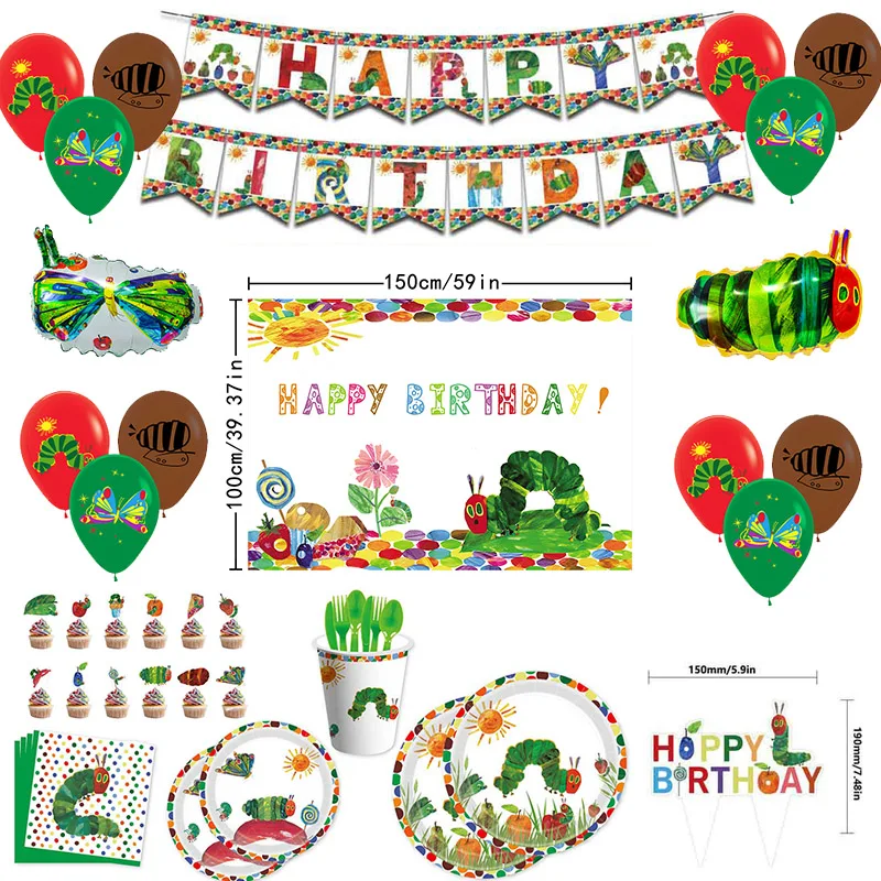 

Caterpillar Disposable Tableware Birthday Party Decoration Insect Balloon Banner Kid Backdrop Kindergarten Baby Shower Gift