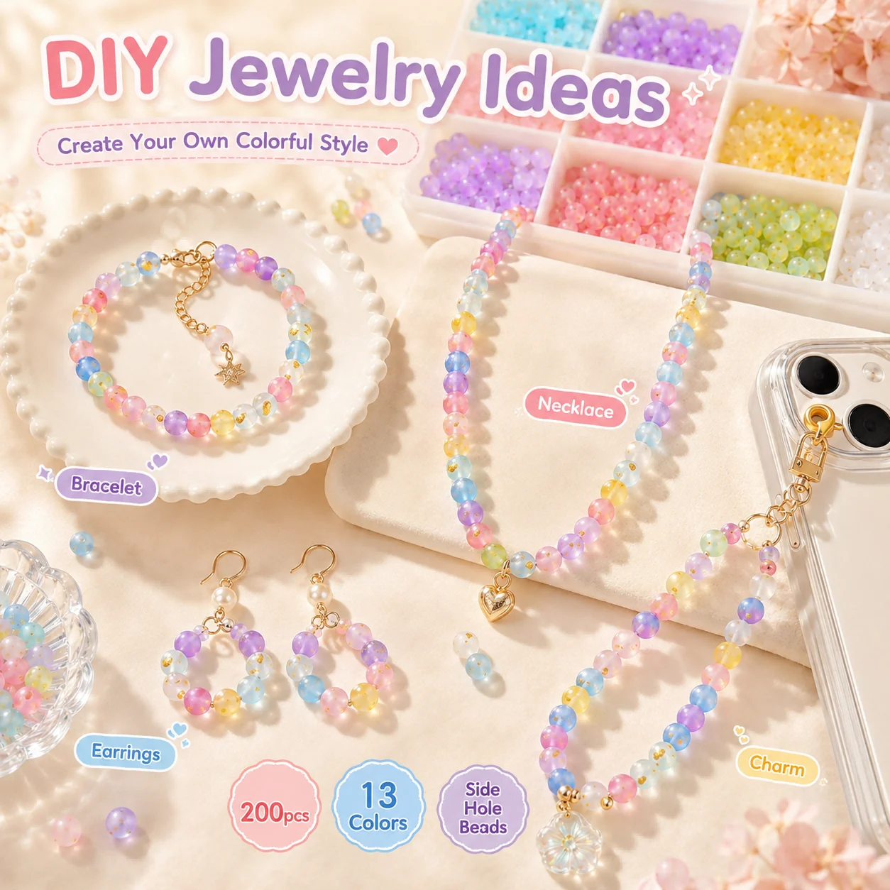 5mm Acrylic Beads with Side Holes Frosted Bead Shaped Multi-Color Handmade DIY Jewelry-Making Bracelets Necklaces Accessories