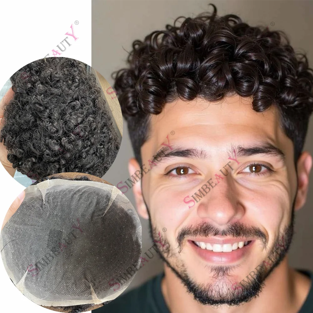 

Afro Curl Men Toupee 12mm/18mm/10mm Full Lace Hair Pieces Replacement System Black Curly Capillary Prosthesis Wig for Hair Loss