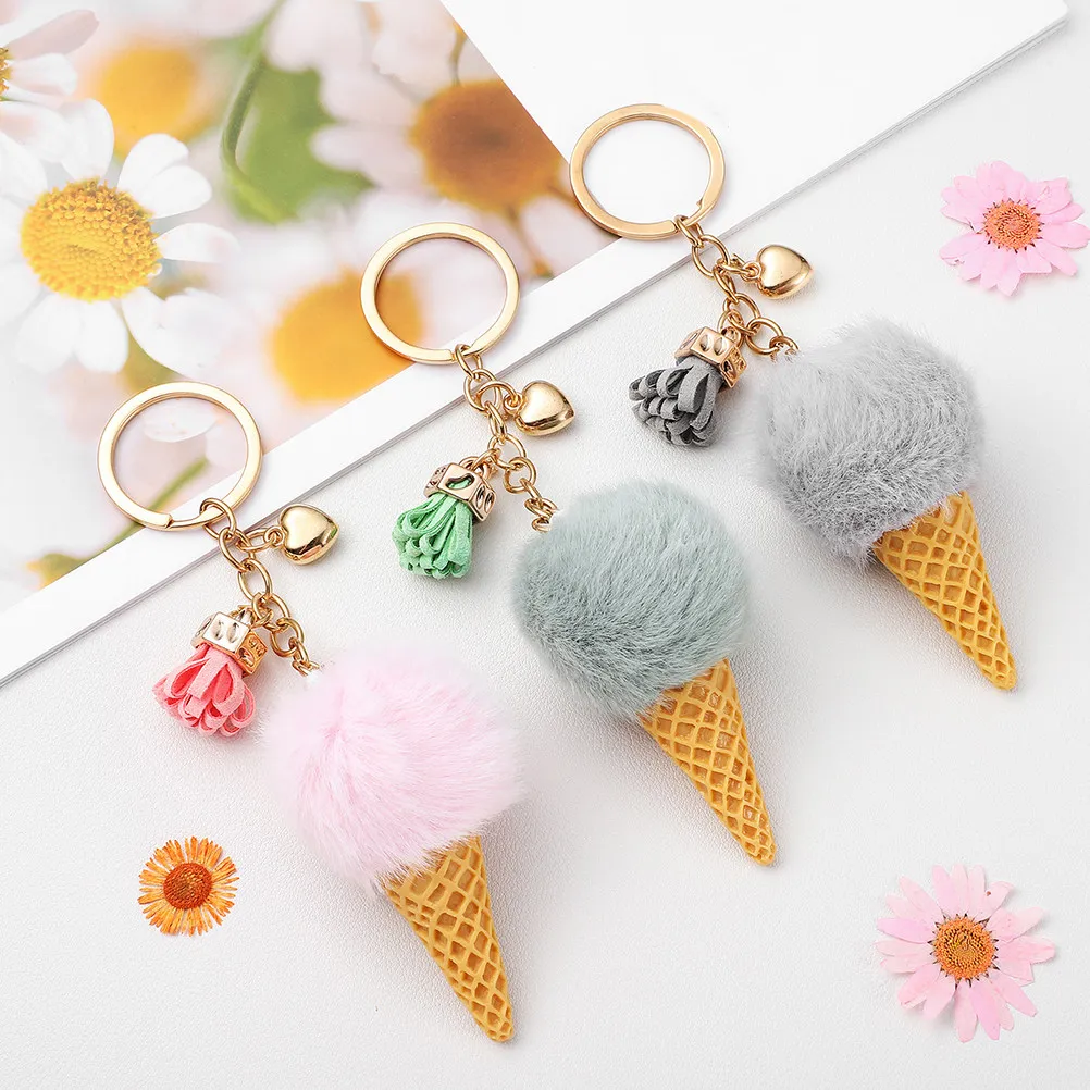 3Pcs Ice Cream Keychain Cute Pendant Decorative Keychain for Bag Purse Backpack Charm Metal Keyring Bag Charm Decorative Keyring
