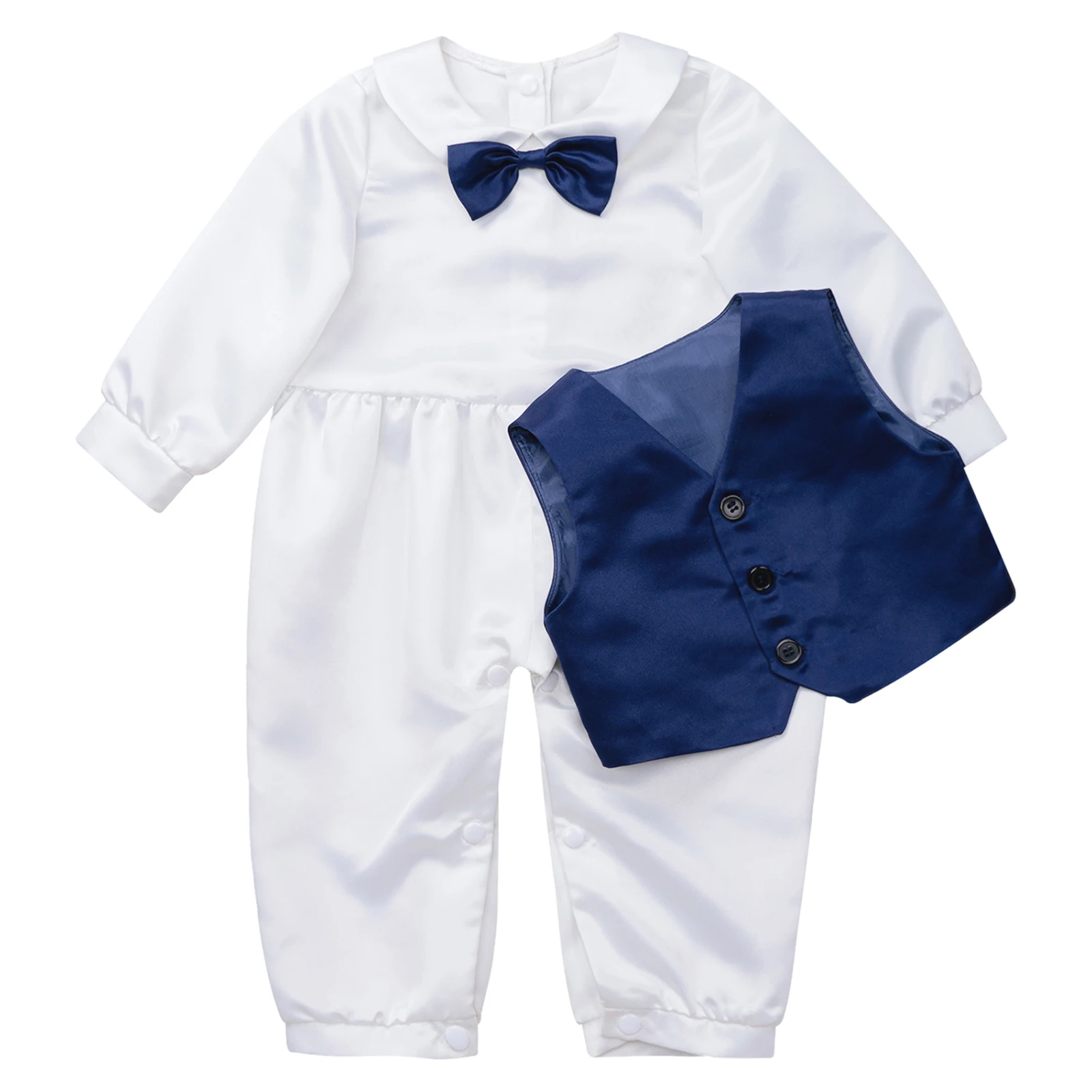 

Baby Boys Christening Outfits 0-24M Gentleman Clothes Set Long Sleeve Turndown Bow Tie Newborn Boy Bodysuit with Vest Outerwear