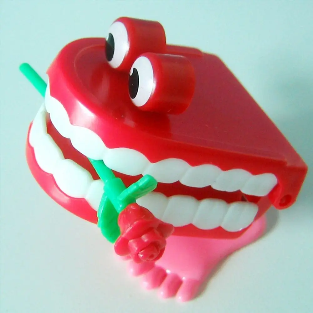 Cute Plastic for Baby Kids Babbling Denture Wind Up Clockwork Toy Teeth Rose Clockwork Toy Walking Teeth Shape