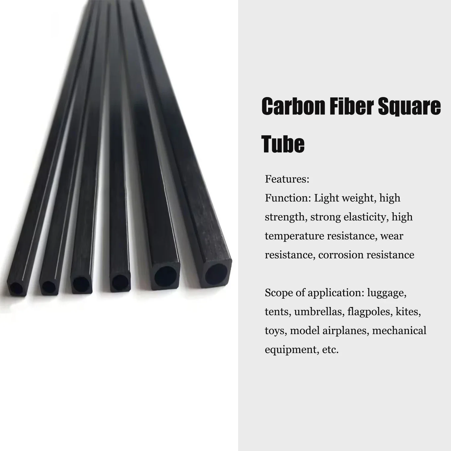 1-2-3 Stück Kohlefaser-Vierkantrohr Länge x 250/500mm Außendurchmesser 2mm 3mm 4mm 5mm 6mm 8mm 10mm Rund/Quadratisch Innenmaß – Detail 3