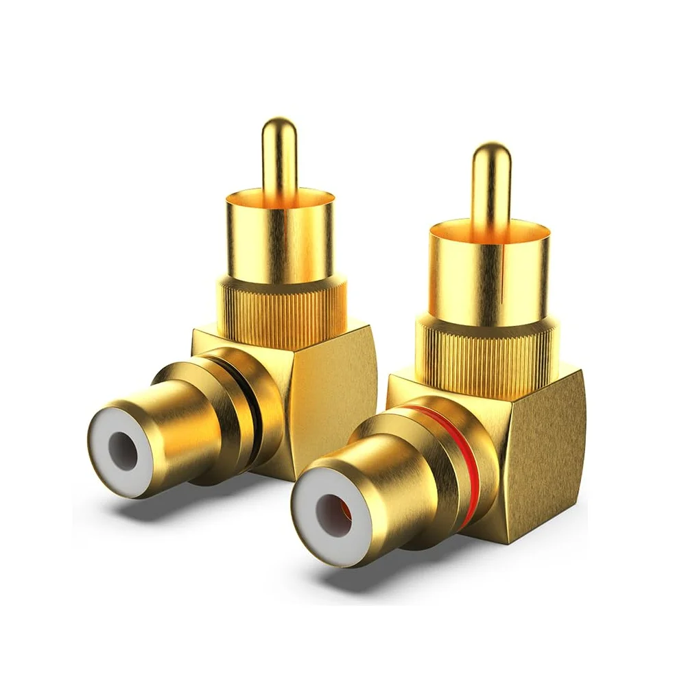 

90 Degree RCA Male to Female Adapter Gold-Plated Right Angle AV Connector for TV Speaker Home Theater Metal Plug Anti-Corrosion