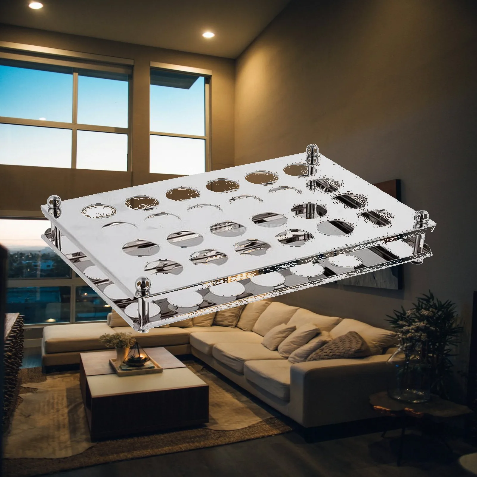 Stainless Steel Bar Beverage Holder for Countertop with Circular Cup Openings for Shot Glasses Drink Rack Storage