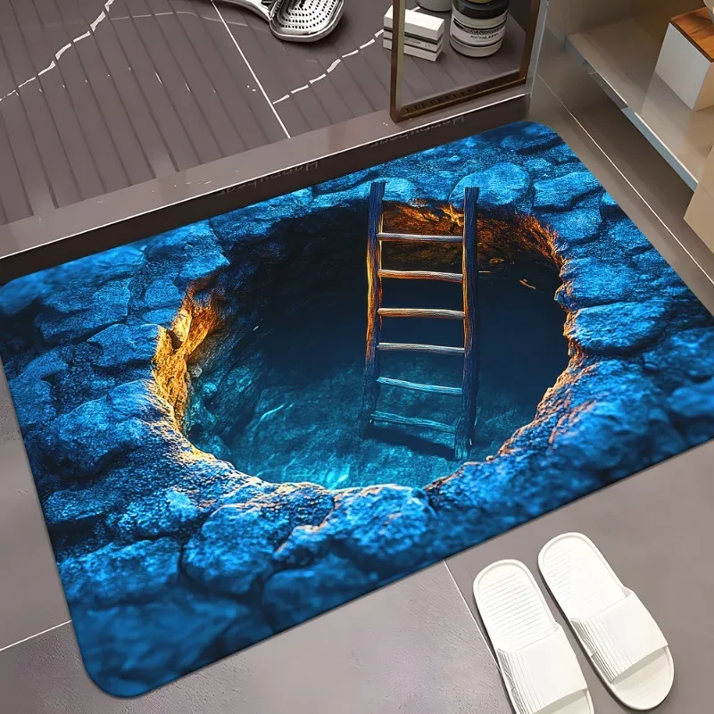 3D Ladder & Flame Design Pattern HD Printed Door Mat for Bathroom, Bedroom, Living Room, Camping Use, Bathroom Floor Mat Decor