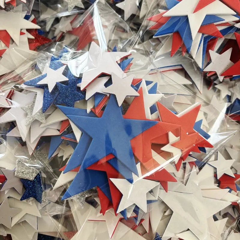 140PCS/Lot Mix glitter & non-glitter red blue white star foam stickers July 4th independence Day Holiday project  Fourth of July