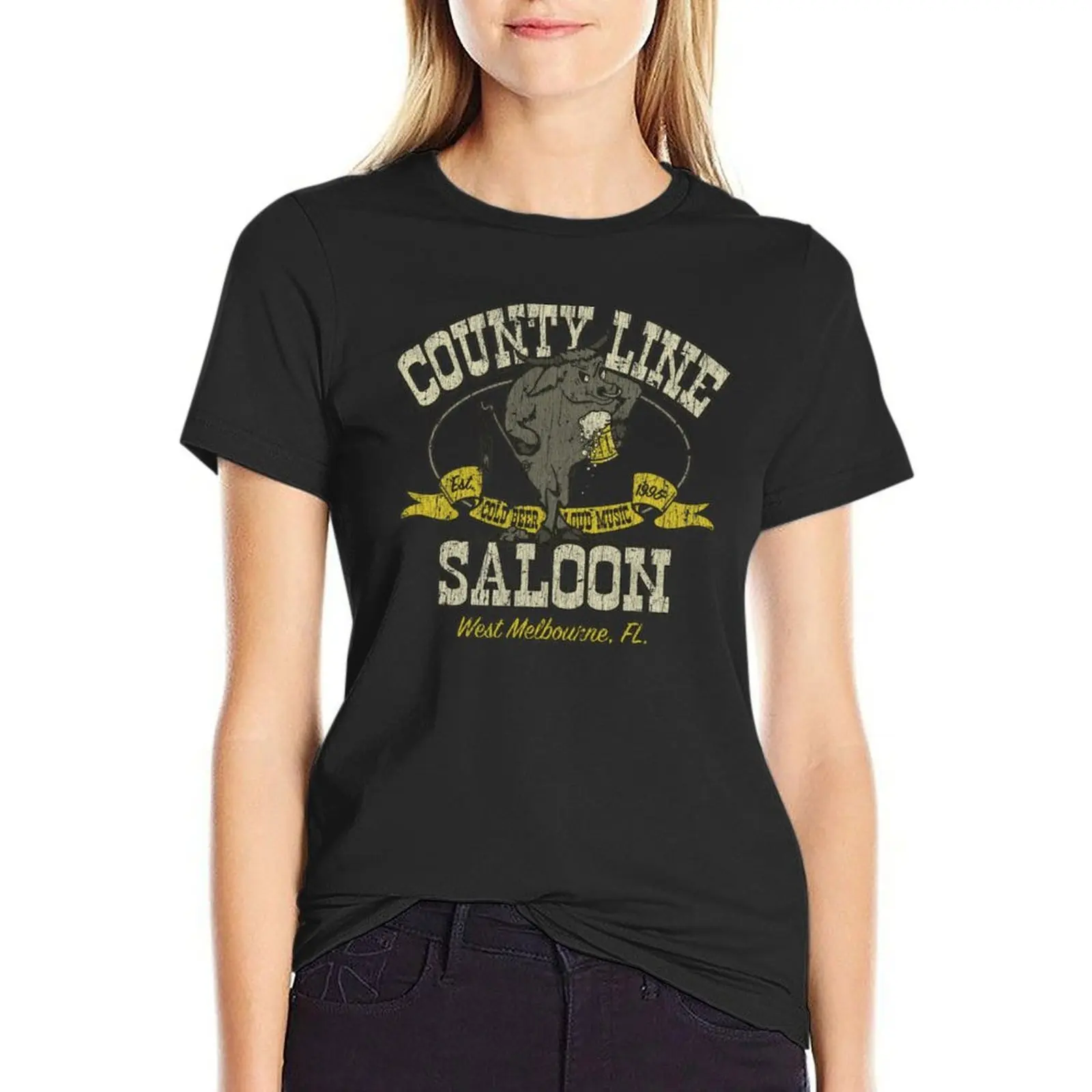 County Line Saloon T-Shirt graphics plus size tops lady clothes anime clothes cotton t shirts Women