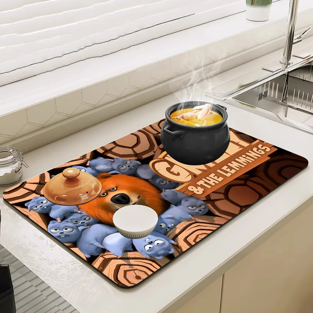 Grizzy And The Lemmings Coffee Dish Quick Drying Kitchen Absorbent Drained Placemat for Table Bathroom Kitchen Draining Pads