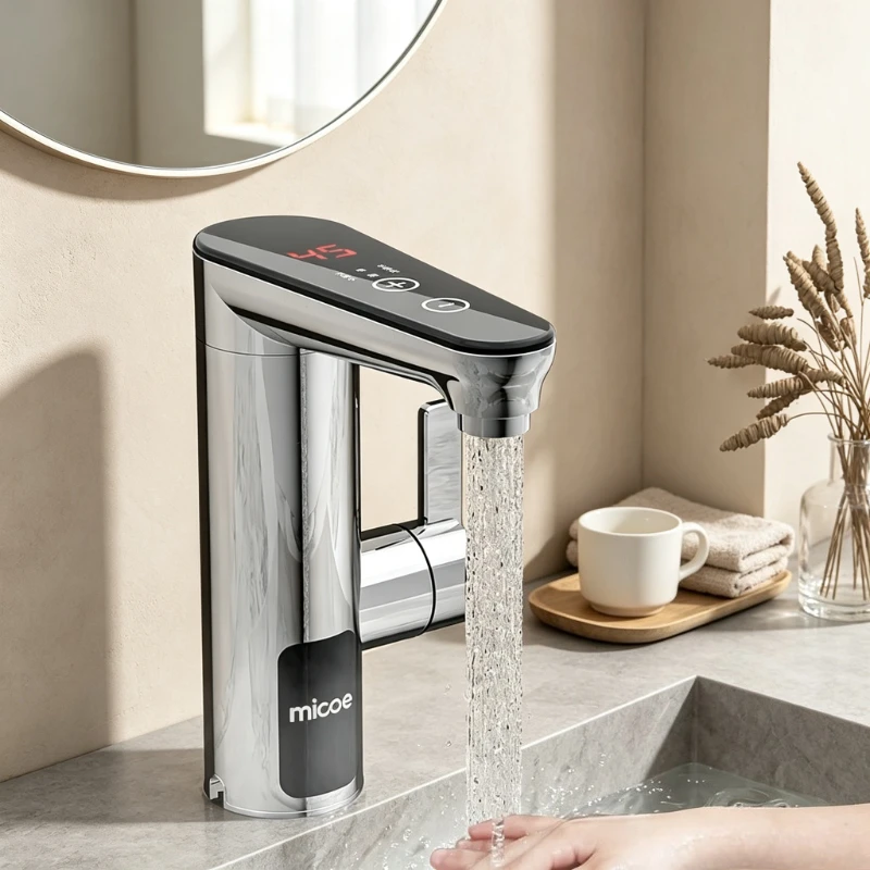 Stainless Steel Bathroom Fast Heating with Smart Temp Screen & Leakage Protection,Instant Hot Water Heater Tap,  Durable Durable