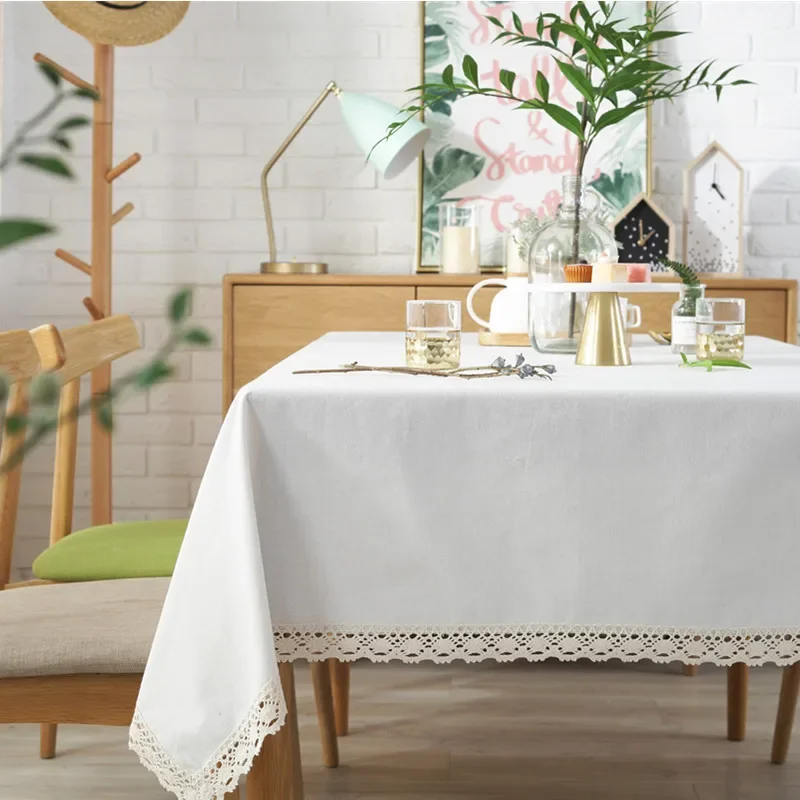 Nordic Simple Style Cotton Linen Tablecloth  Quality White Lace Table Cover Tea Cloth Dining Placemat