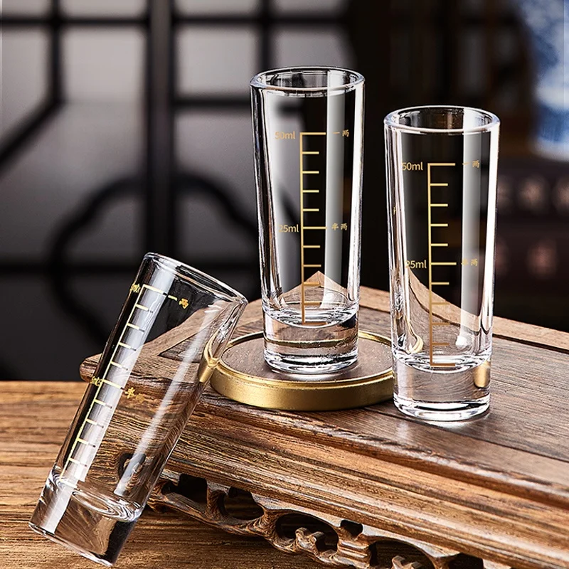 Luxury Home Use White Wine Cup Set Straight Bullet Cup Small Liquor Cup Scale Dividing Pouring Tools Glass Whiskey Cup Set