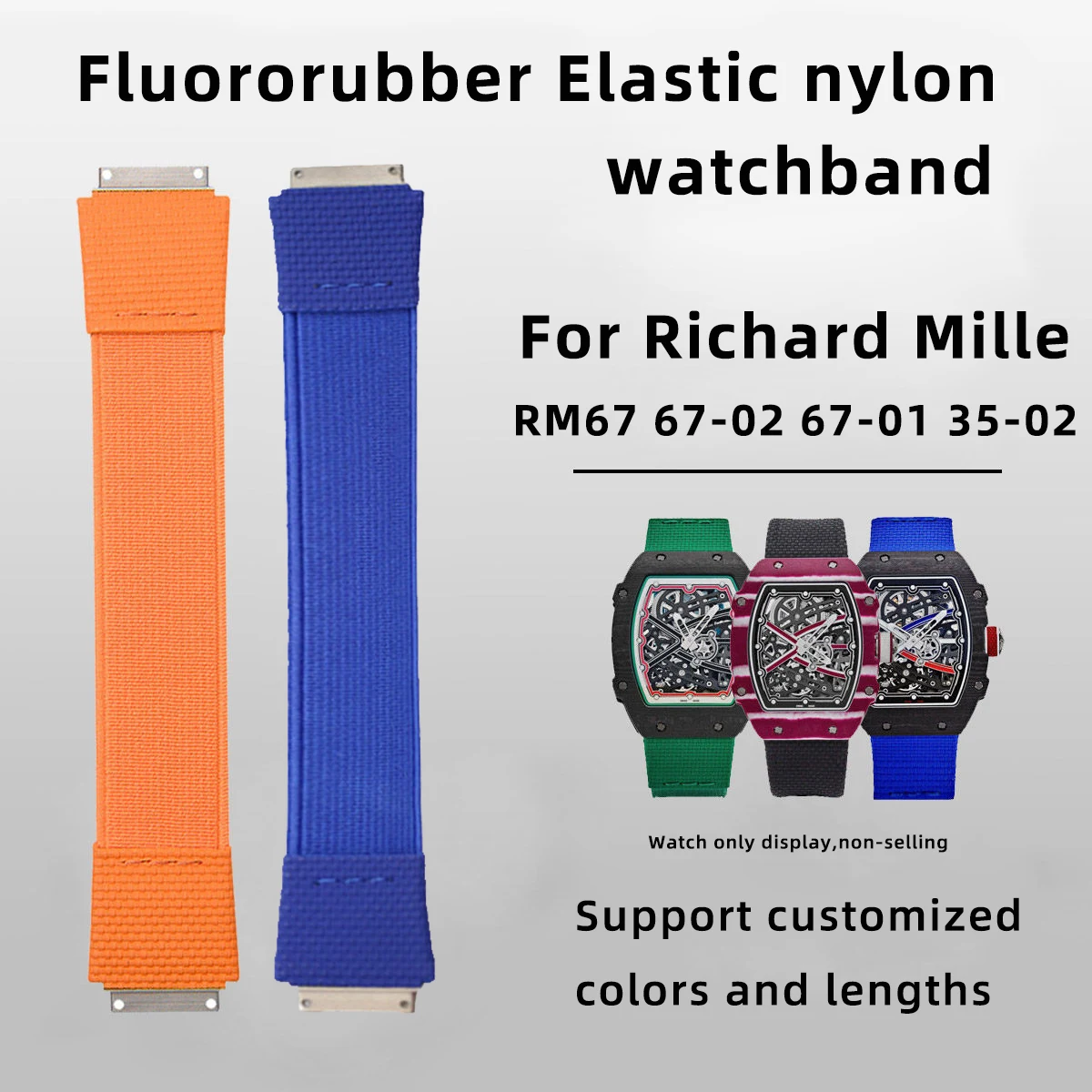 

Customized elastic nylon fluororubber watchband For RichardMiller watch strap RM67 RM67-01 RM67-02 RM35-02 FKM loopback bracelet