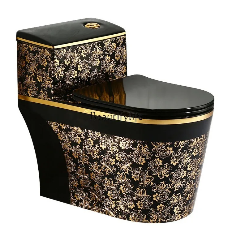 Household black colored toilet ceramic European one-piece large-diameter siphon toilet bathroom