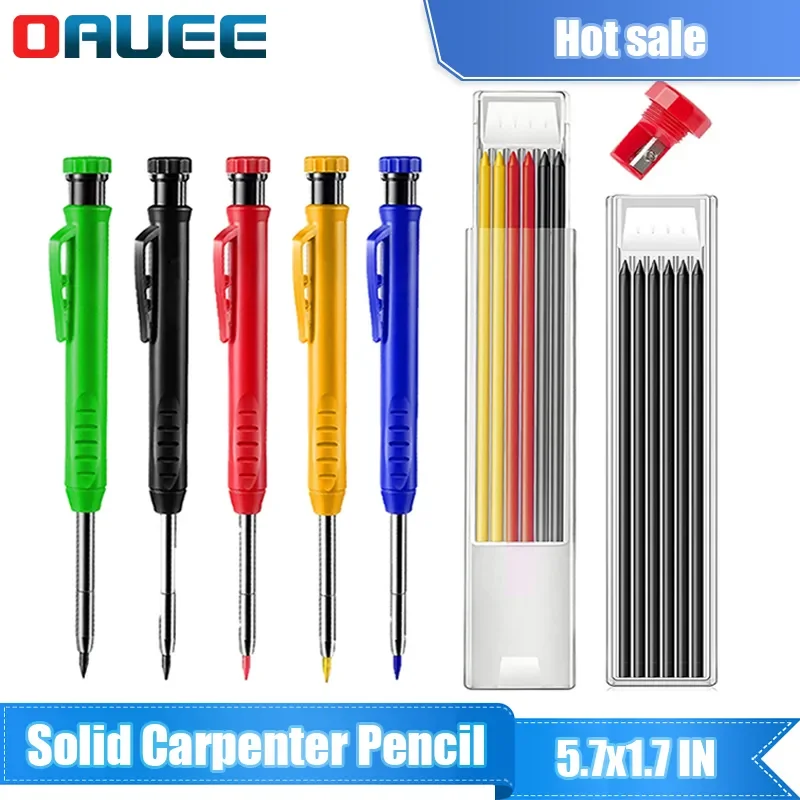 Solid Carpenter Pencil Set Mechanical Pencil 3 Colors Refill with Built-in Sharpener Carpentry Marking Scriber Woodworking Tools