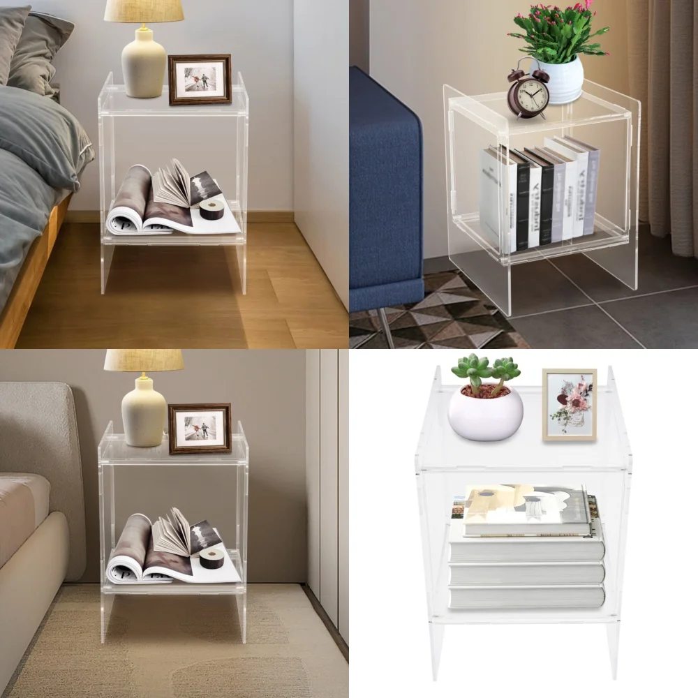 

Café TablesClear Acrylic Side Table End Table for Living Room Bedroom Modern Minimalist Glass Like Design Durable 2 Pack