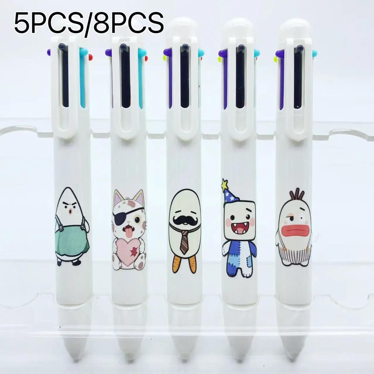 

5Pcs/8Pcs Ugly-Cute Doll White Set Multi-Color Ballpoint Pens Six-In-One Ballpoint Pen Student Writing Pen Marker Pen Creative Stationery