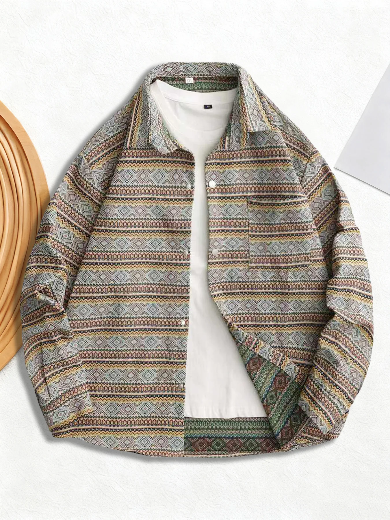 

Мужская куртка с жаккардовым воротником в стиле ретро, весенне-осенняя повседневная универсальная куртка с длинным рукавом в стиле ретро в этническом стиле