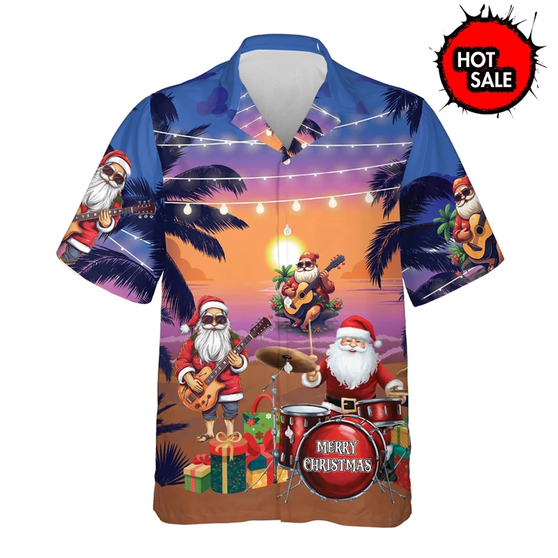 Hot Sale Christmas Style Santa Claus Print Shirt For Men Casual Cool 3d Print Short Sleeve Shirts Clothing Women Party Y2k Tops