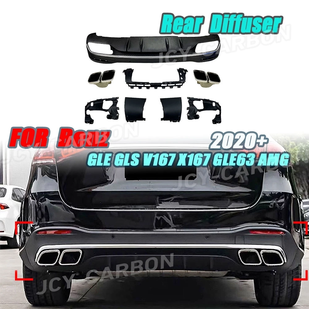 

For Mercedes Benz GLE GLS V167 X167 GLE63 AMG 2020+ Car Rear Diffuser Exhaust Tip Bracket Bumper Lip Spoiler Splitter Body Kits