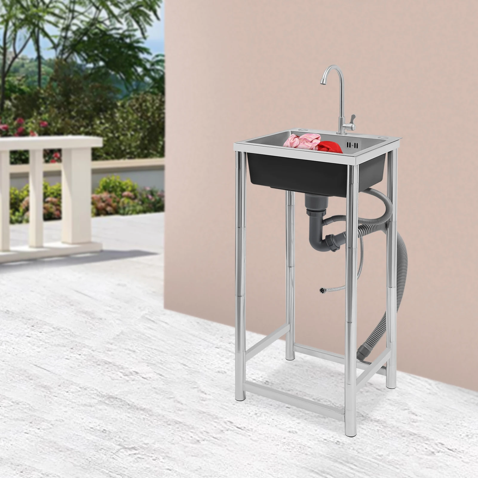 

Stainless Steel Sink Free Standing Utility Sink Free Standing for Utility Room Garage Basement Outdoor and Indoor, 45*41*75cm