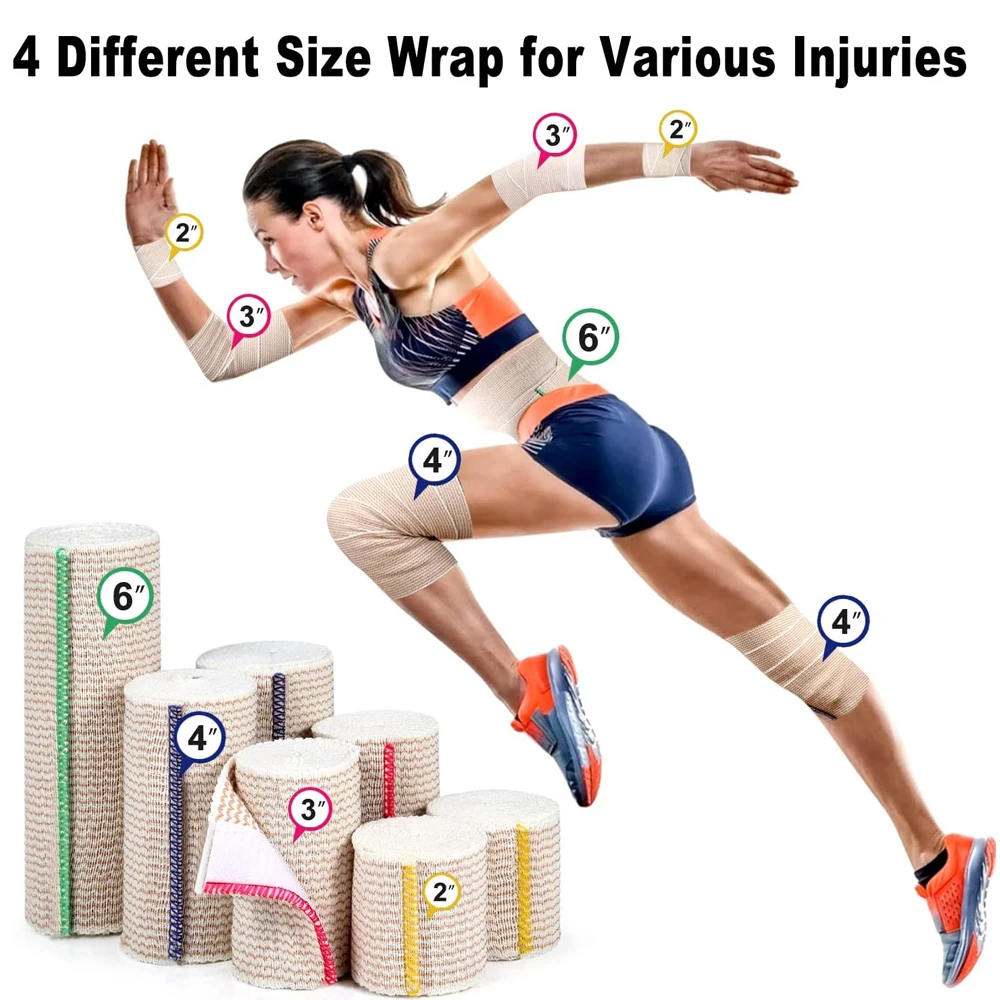 1Roll Premium Elastic Bandage Wrap, Cotton Latex Free Compression Bandage Wrap with Self-Closure, Support & First Aid for Sports