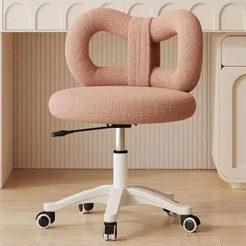 เก้าอี้โต๊ะแต่งตัวกำมะหยี่ทรงโบว์สำหรับห้องนอนสไตล์ครีมพร้อมพนักพิงเก้าอี้สำนักงานบ้านสำหรับร้านเสริมสวยเก้าอี้หมุนได้