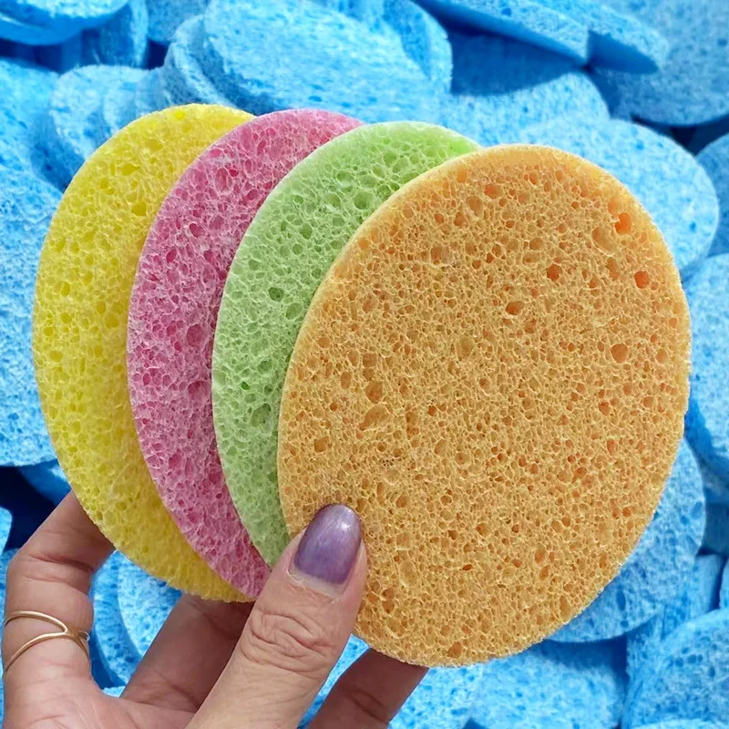 10pcs 6cm Face Round Makeup Remover Tool Natural Wood Pulp Sponge Cellulose Compress Cosmetic Puff Facial Washing Sponge